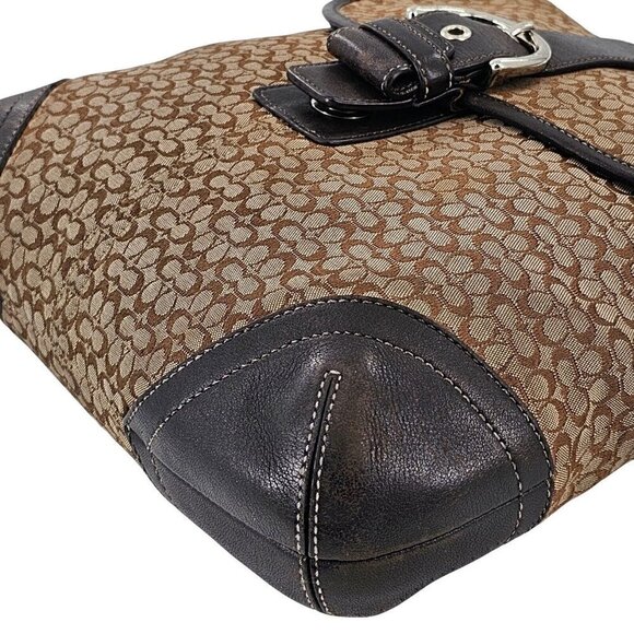 COACH 6376 Soho Brown Signature Monogram Logo Jacquard Leather Shoulder Bag - Picture 7 of 12